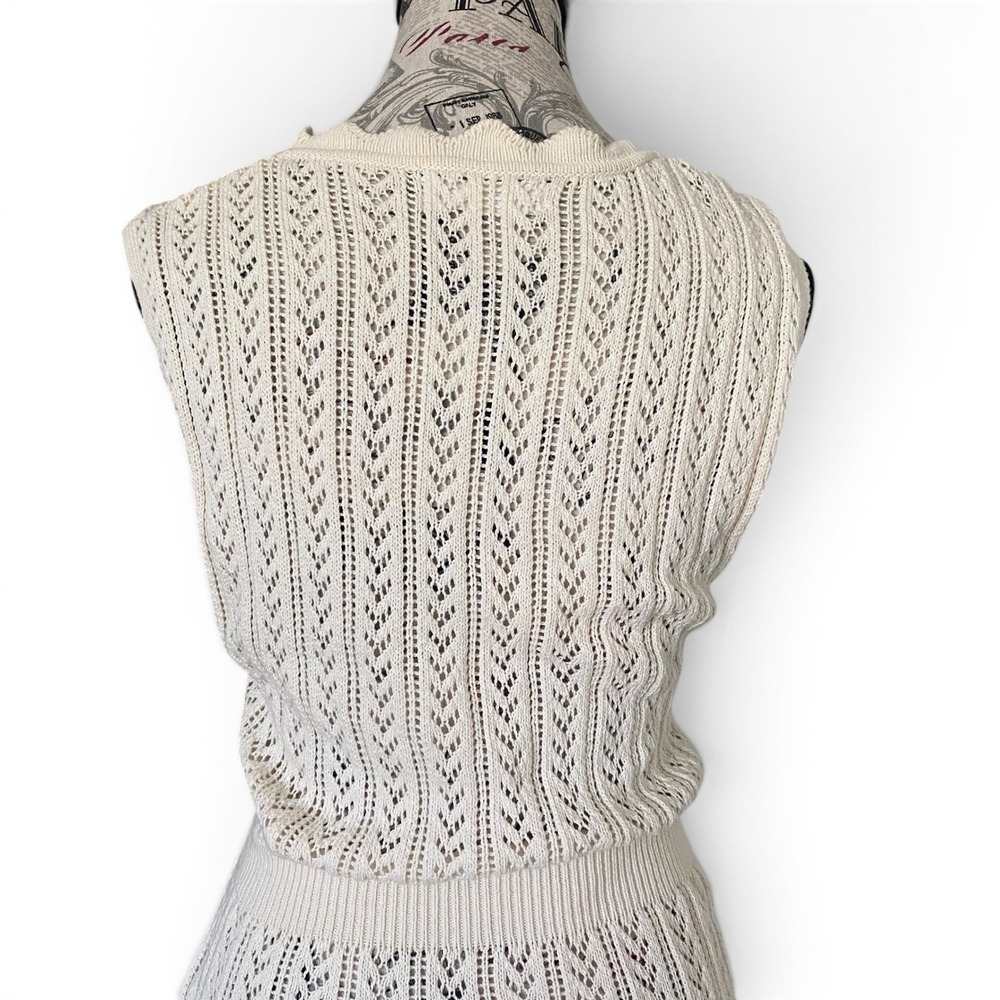 Mango MNG Knit Maxi Dress Womens M Cream Pointelle Button Front Sleeveless Boho - Picture 7 of 15